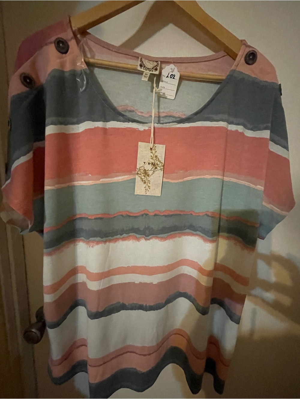 Casual Striped Short-Sleeve Tee in Pink and Gray by TRF